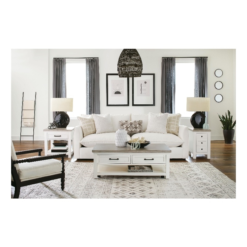 Riverside Furniture Cora Large Wood Coffee Table in Cloud White and Fog Gray