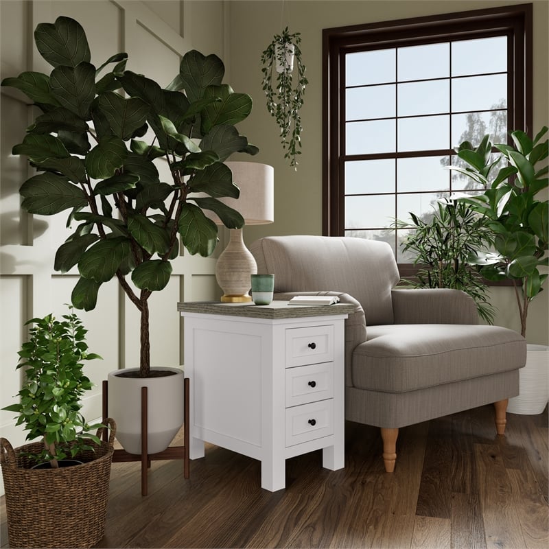 Riverside Furniture Cora Wood End Table in Cloud White and Fog Gray