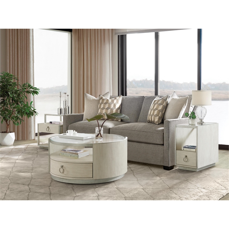 Riverside Furniture Maisie Wood and Glass Chairside Table in Champagne Beige