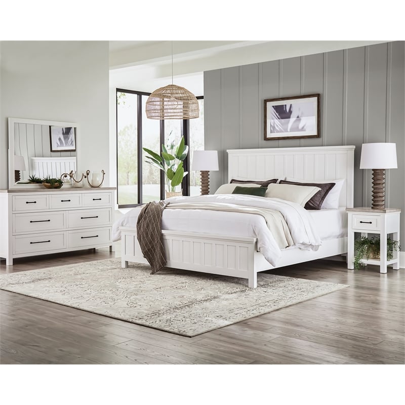 Riverside Furniture Cora Wood 7-Drawer Dresser in Cloud White and Fog Gray