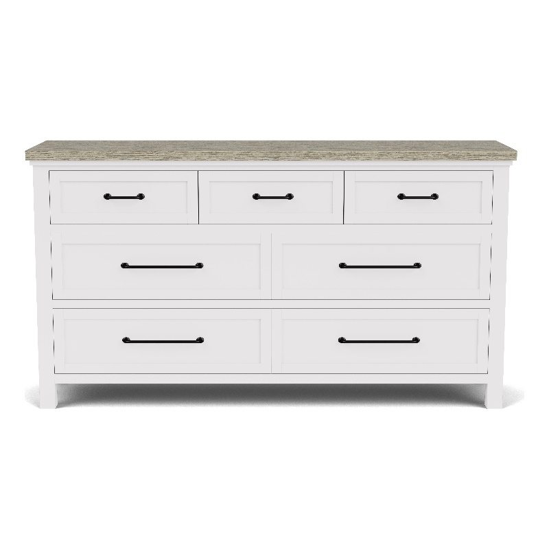 Riverside Furniture Cora Wood 7-Drawer Dresser in Cloud White and Fog Gray