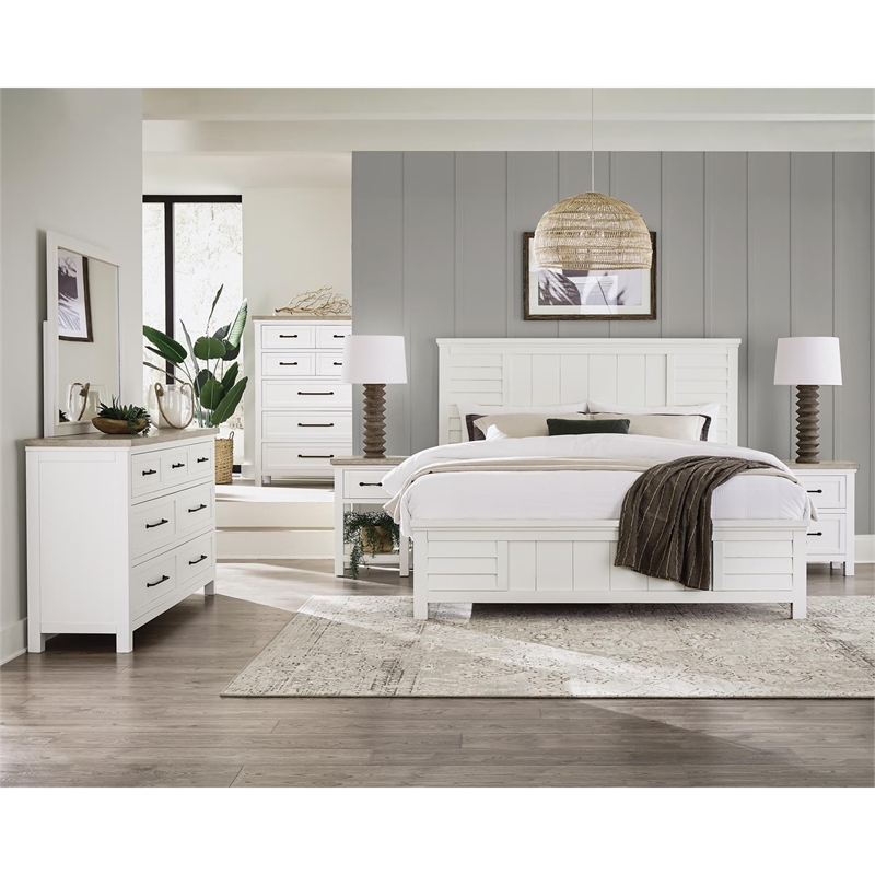 Riverside Furniture Cora Wood 1 Drawer Nightstand in Cloud White & Fog Gray