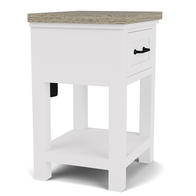 Riverside Furniture Cora Wood 1 Drawer Nightstand in Cloud White & Fog Gray