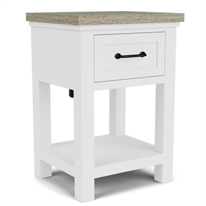 Riverside Furniture Cora Wood 1 Drawer Nightstand in Cloud White & Fog Gray