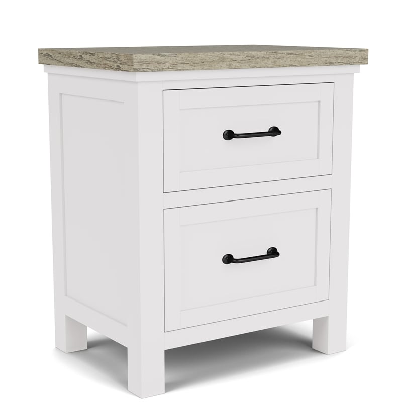 RIverside Furniture Cora Wood Two Drawer Nightstand in Cloud White & Fog Gray