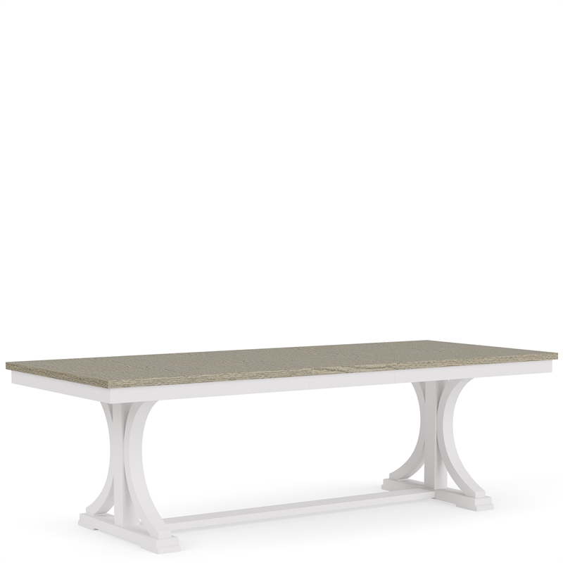 Riverside Furniture Cora Wood Trestle Dining Table in Cloud White and Fog Gray