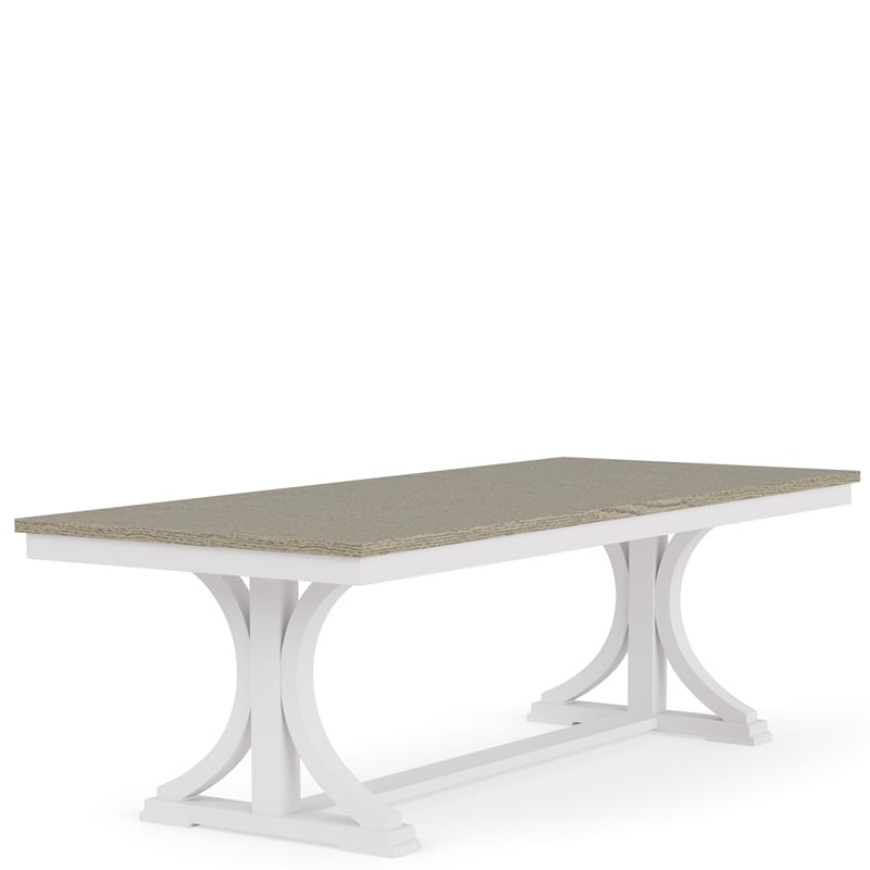 Riverside Furniture Cora Wood Trestle Dining Table in Cloud White and Fog Gray