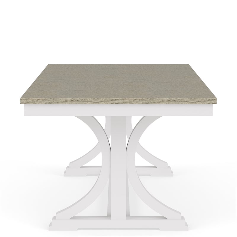 Riverside Furniture Cora Wood Trestle Dining Table in Cloud White and Fog Gray
