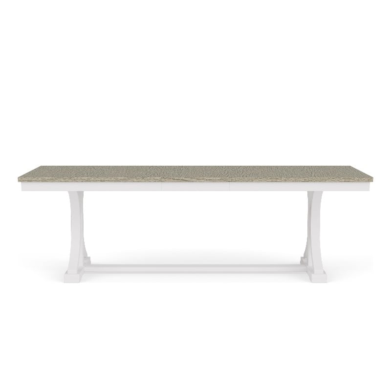 Riverside Furniture Cora Wood Trestle Dining Table in Cloud White and Fog Gray