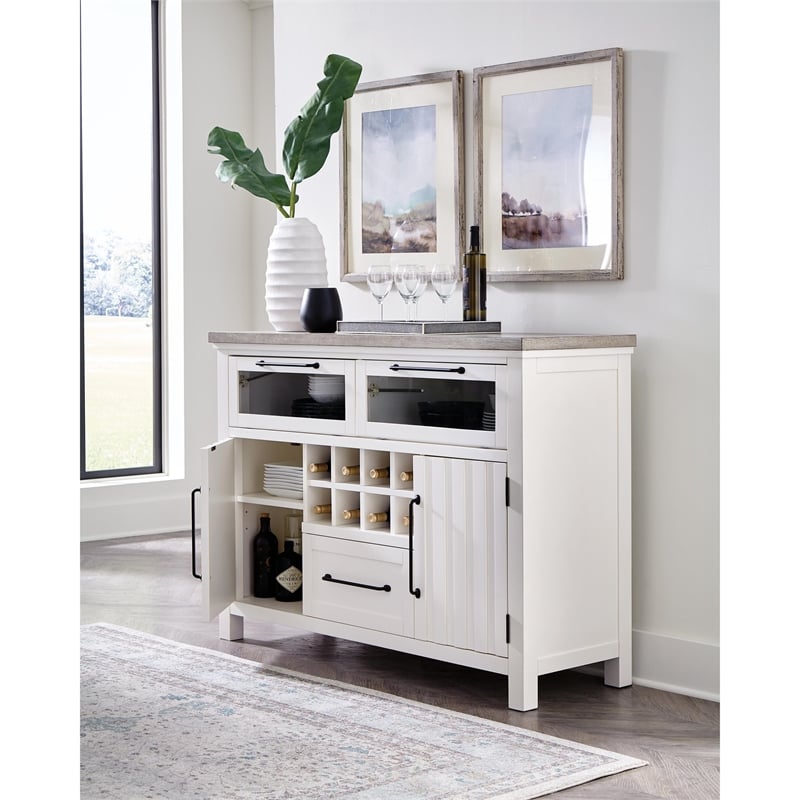 Riverside Furniture Cora Wood Server in Cloud White and Fog Gray