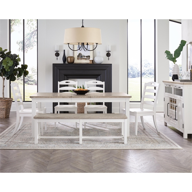 Riverside Furniture Cora Cottage Wood Dining Bench in Cloud White