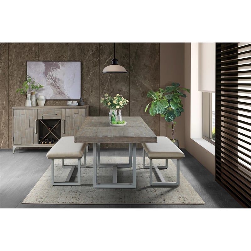 Riverside Furniture Intrigue Upholstered Wood Dining Bench in Tan Hazelwood
