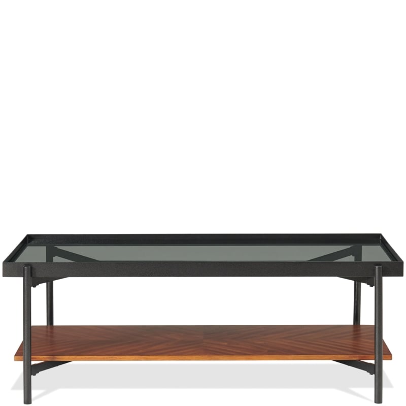 Riverside Furniture Lennox Rectangular Glass Top Coffee Table in Rosewood