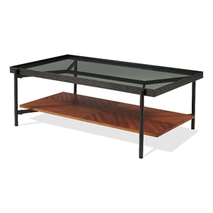 Riverside Furniture Lennox Rectangular Glass Top Coffee Table in Rosewood