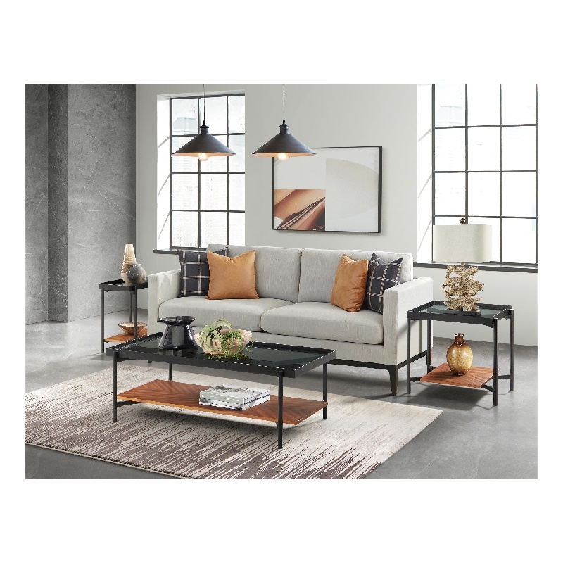 Riverside Furniture Lennox Rectangular Glass Top Coffee Table in Rosewood