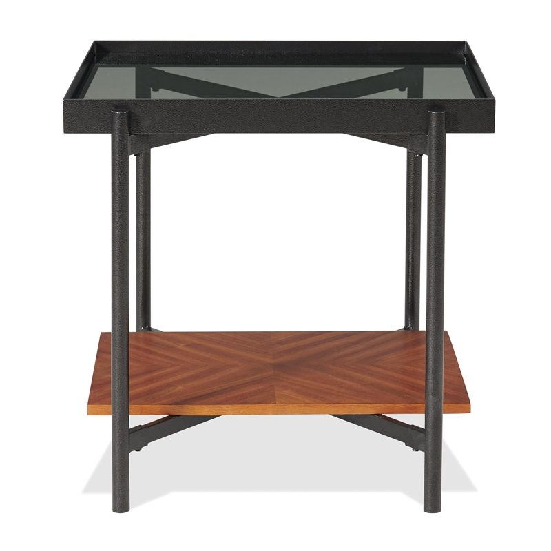 Riverside Furniture Lennox Glass Top Rectangular Side Table in Rosewood