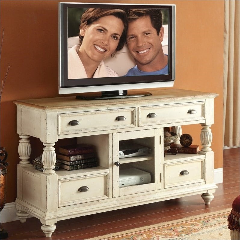 Riverside Furniture Coventry Two Tone Tall TV Console in Dover White
