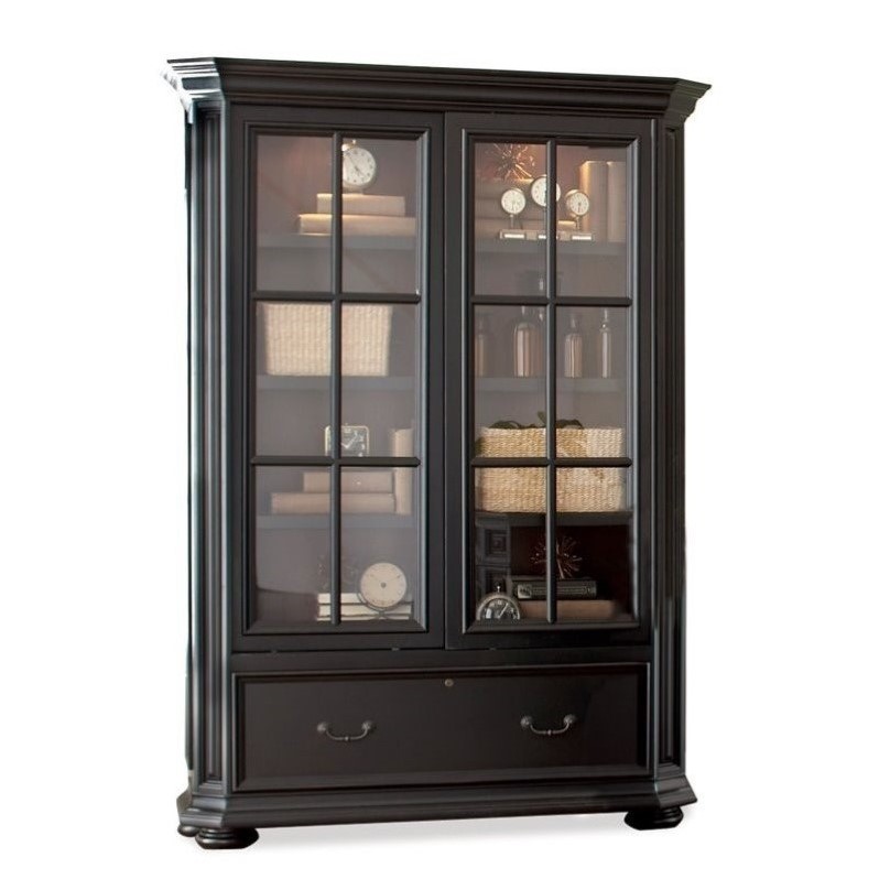 Riverside Furniture Allegro Sliding Door Bookcase In Rubbed Black