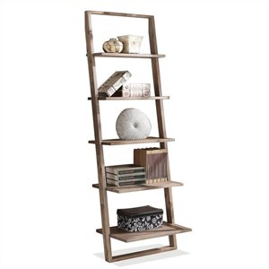 riverside furniture lean living leaning wood bookcase in smoky driftwood