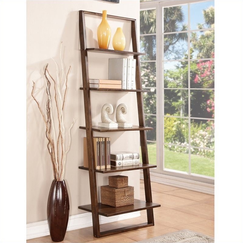 Riverside Furniture Lean Living Leaning Wood Bookcase in Burnished Brown