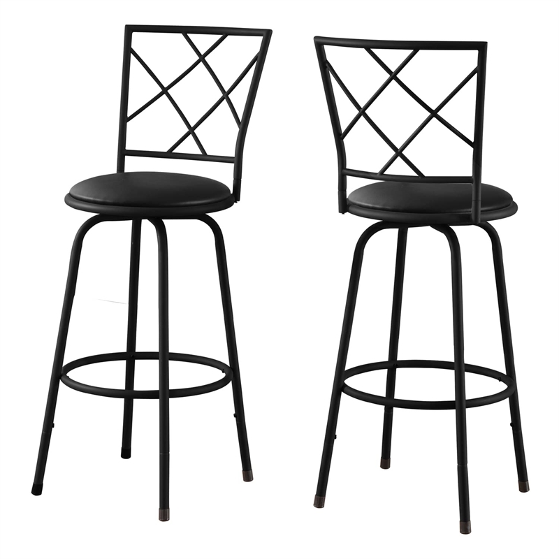Bar Stool Set Of 2 Swivel Bar Height Metal Pu Leather Look Black