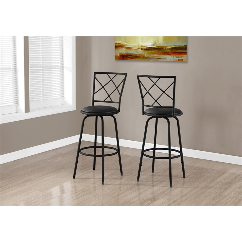 Bar Stool Set Of 2 Swivel Bar Height Metal Pu Leather Look Black