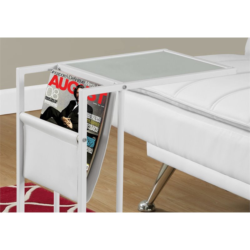 Accent Table C-shaped End Side Snack Bedroom Metal Pu Leather Look White