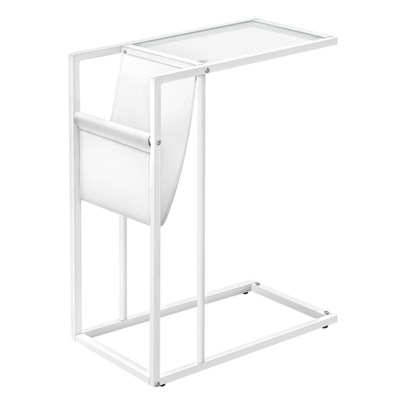 Accent Table C-shaped End Side Snack Bedroom Metal Pu Leather Look White