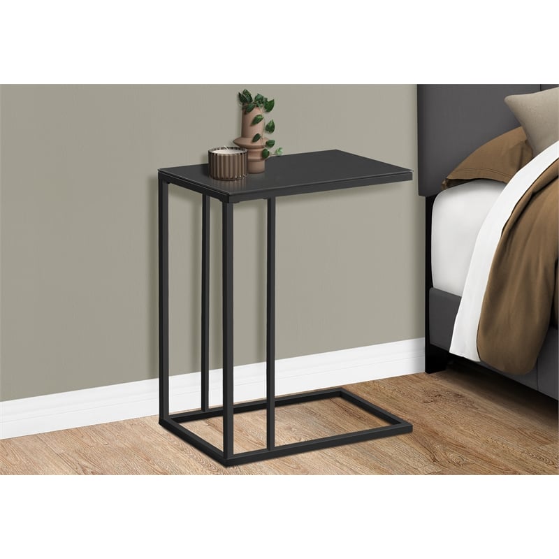 Accent Table C-shaped End Side Snack Living Room Bedroom Metal Black