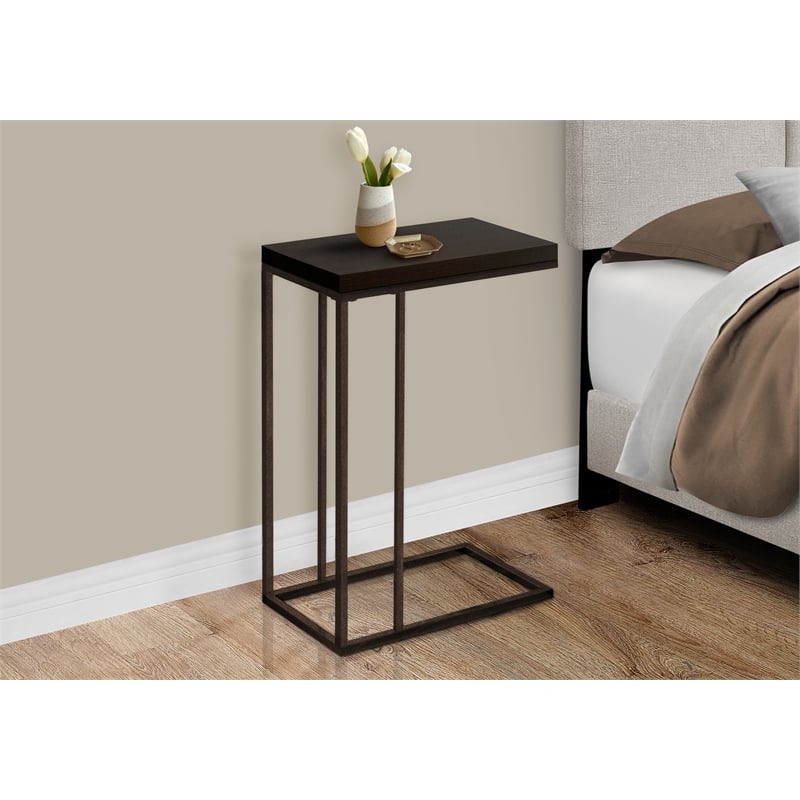 Accent Table C-shaped End Side Snack Living Room Bedroom Metal Brown