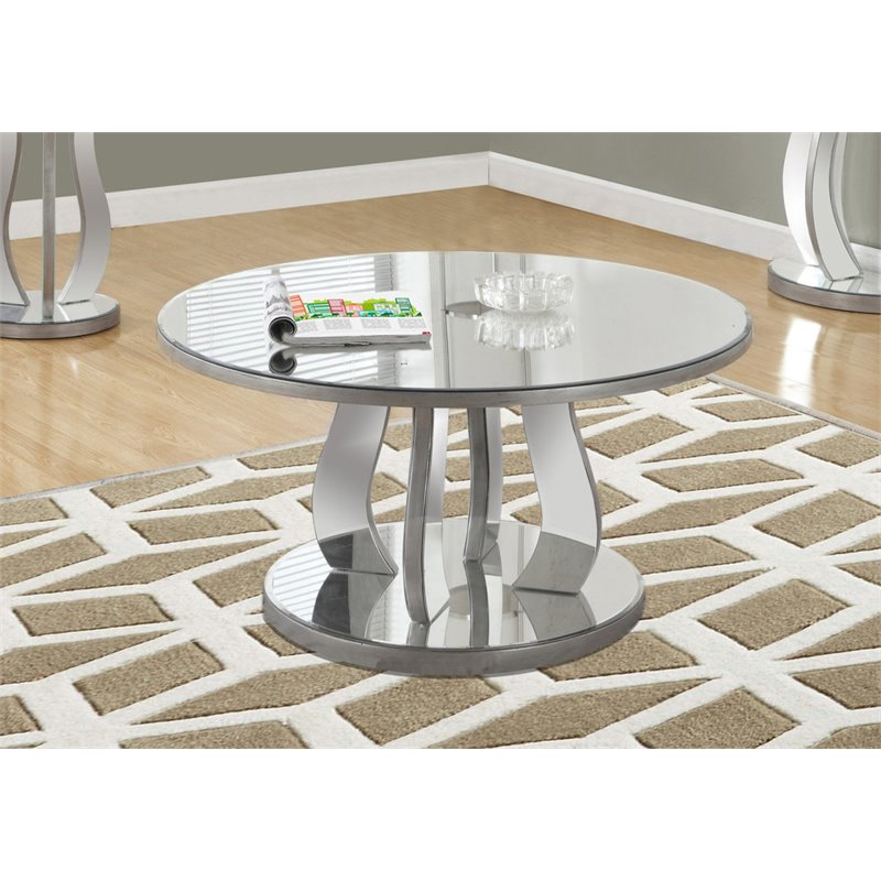 Mirrored Coffee Table In Brushed Silver