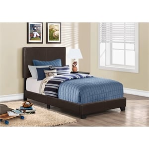 Bed Twin Size Platform Bedroom Frame Upholstered Pu Leather Look Brown