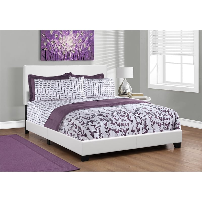 Bed Queen Size Platform Bedroom Frame Upholstered Pu Leather Look White