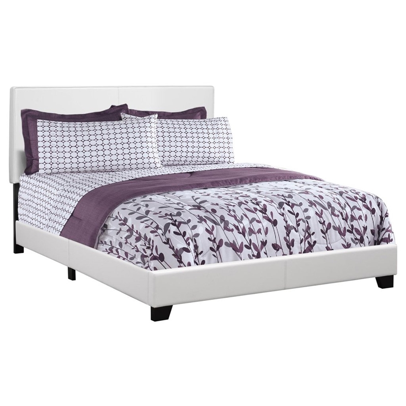 Bed Queen Size Platform Bedroom Frame Upholstered Pu Leather Look White