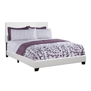 Bed Queen Size Platform Bedroom Frame Upholstered Pu Leather Look White
