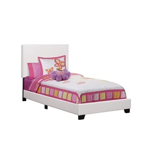 Bed Twin Size Platform Bedroom Frame Upholstered Pu Leather Look White