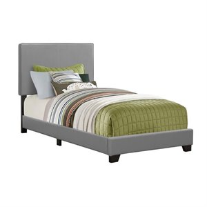 Bed Twin Size Platform Bedroom Frame Upholstered Pu Leather Look Grey