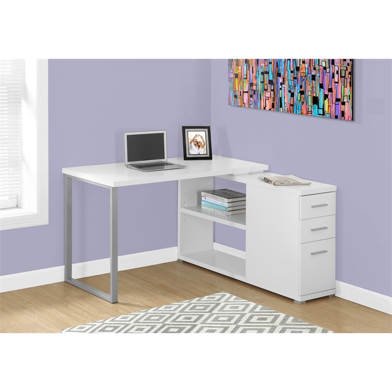 Computer Desk Home Office Corner L Shape Work Laptop Metal White
