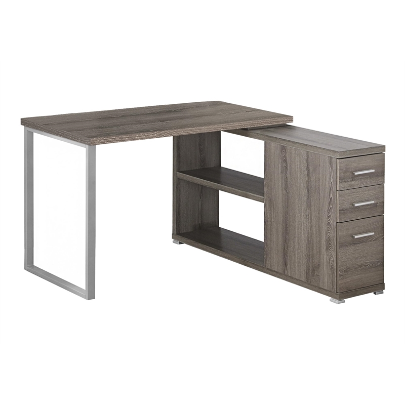 Computer Desk Home Office Corner L Shape Work Laptop Metal Brown