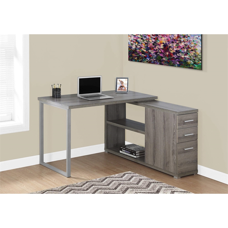Computer Desk Home Office Corner L Shape Work Laptop Metal Brown