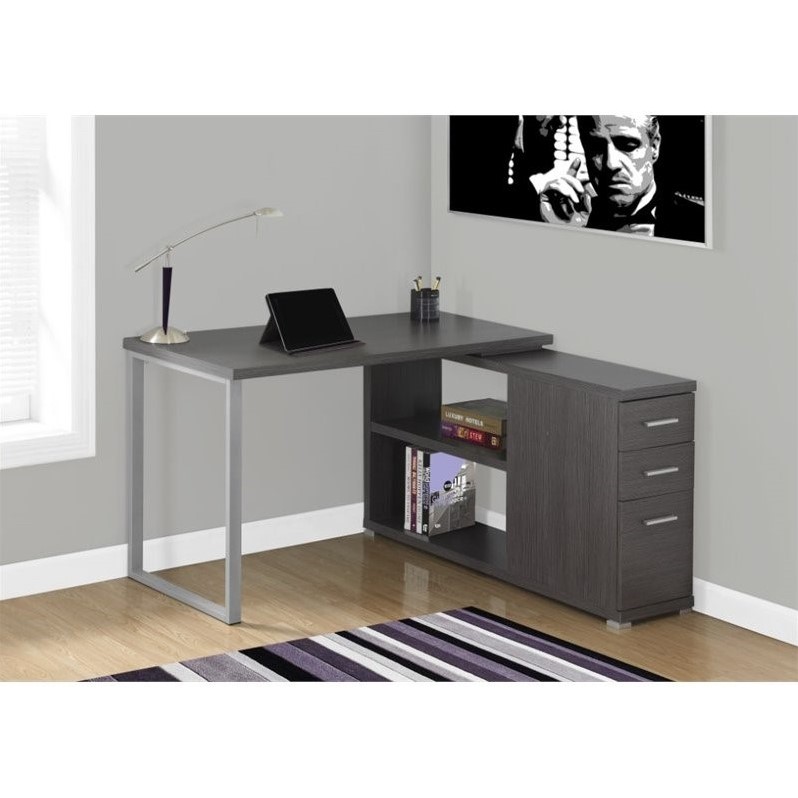 Computer Desk Home Office Corner L Shape Work Laptop Metal Grey