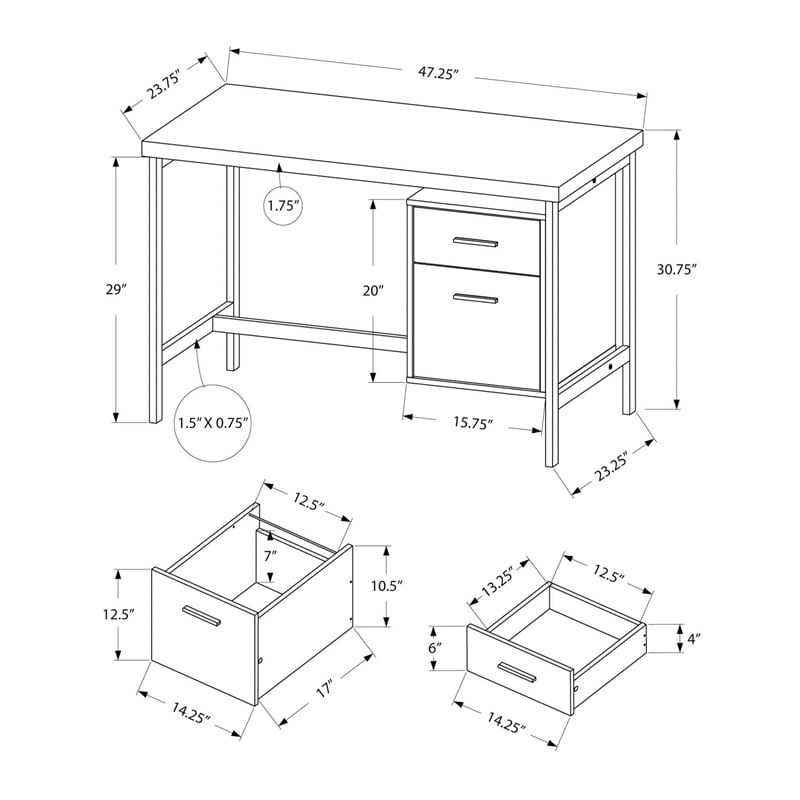 Computer Desk Home Office Laptop Storage Drawers 48