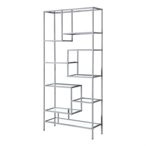 Bookshelf Bookcase Etagere 72&quotH Office Bedroom Metal Grey Clear