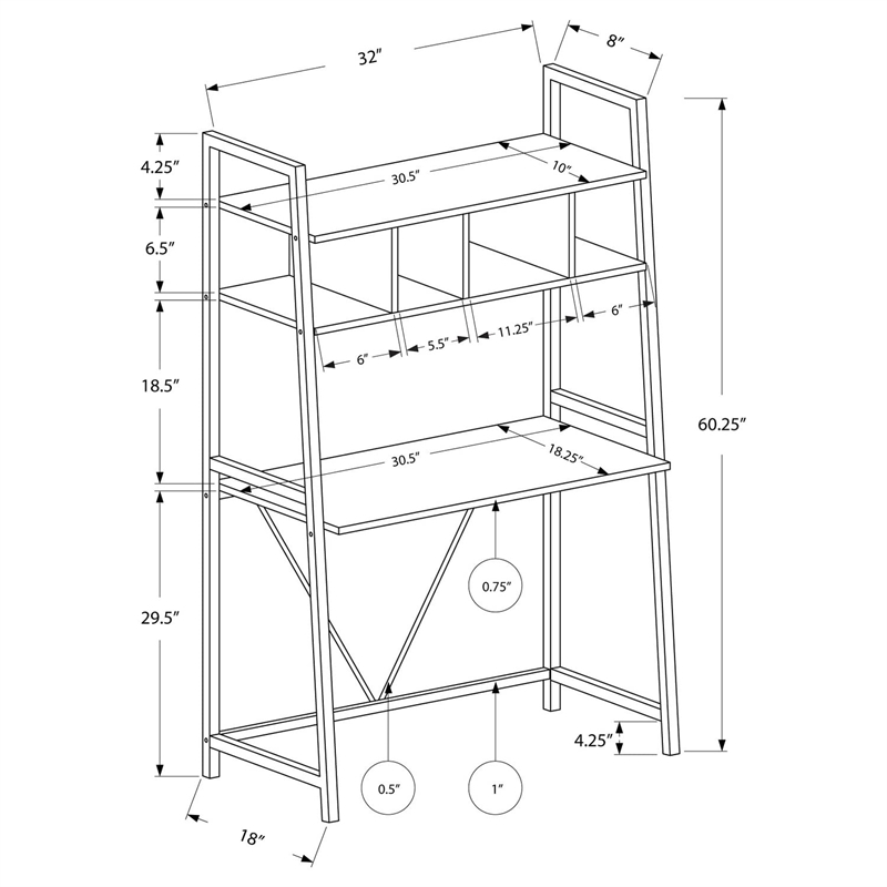 Computer Desk Home Office Laptop Leaning Storage Shelves Work Metal White