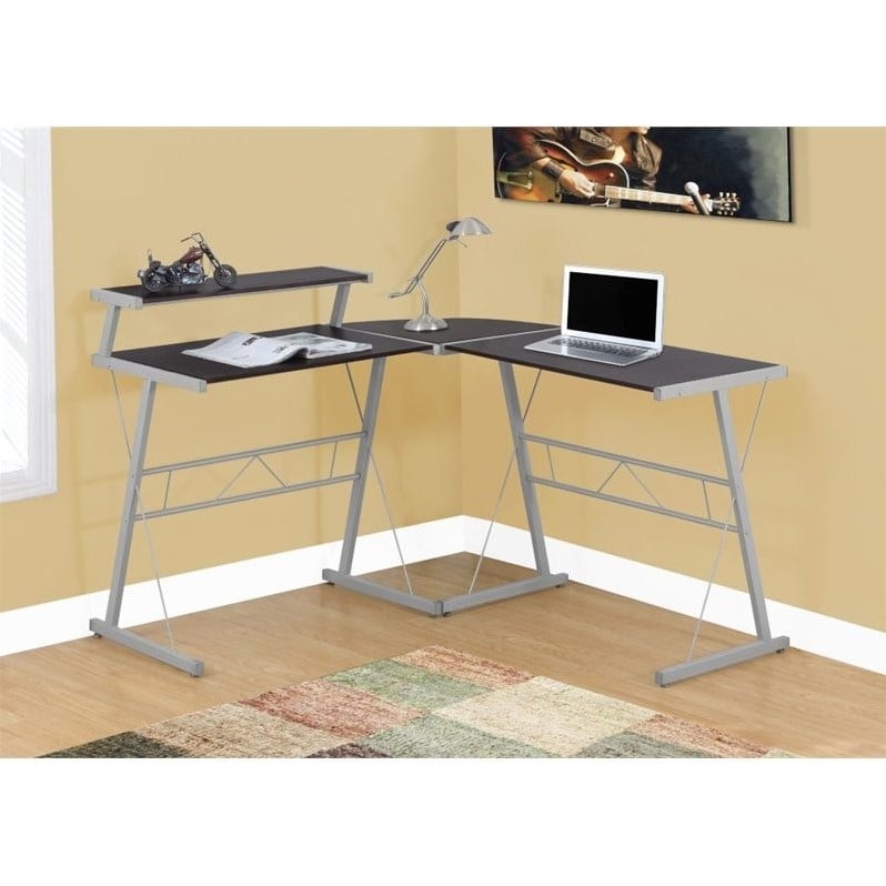 Monarch Metal L Shaped Computer Desk in Cappuccino Cymax Business