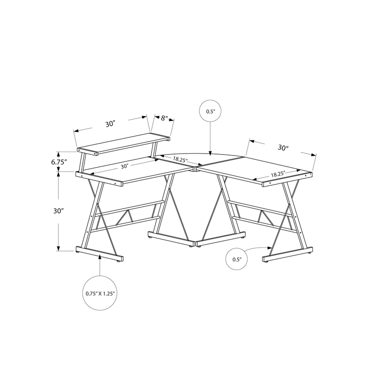 Computer Desk Home Office Corner L Shape Work Laptop Metal Brown Grey