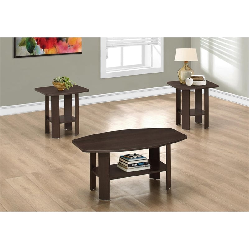 Table Set 3pcs Set Coffee End Side Wood Accent Table Laminate Espresso Brown