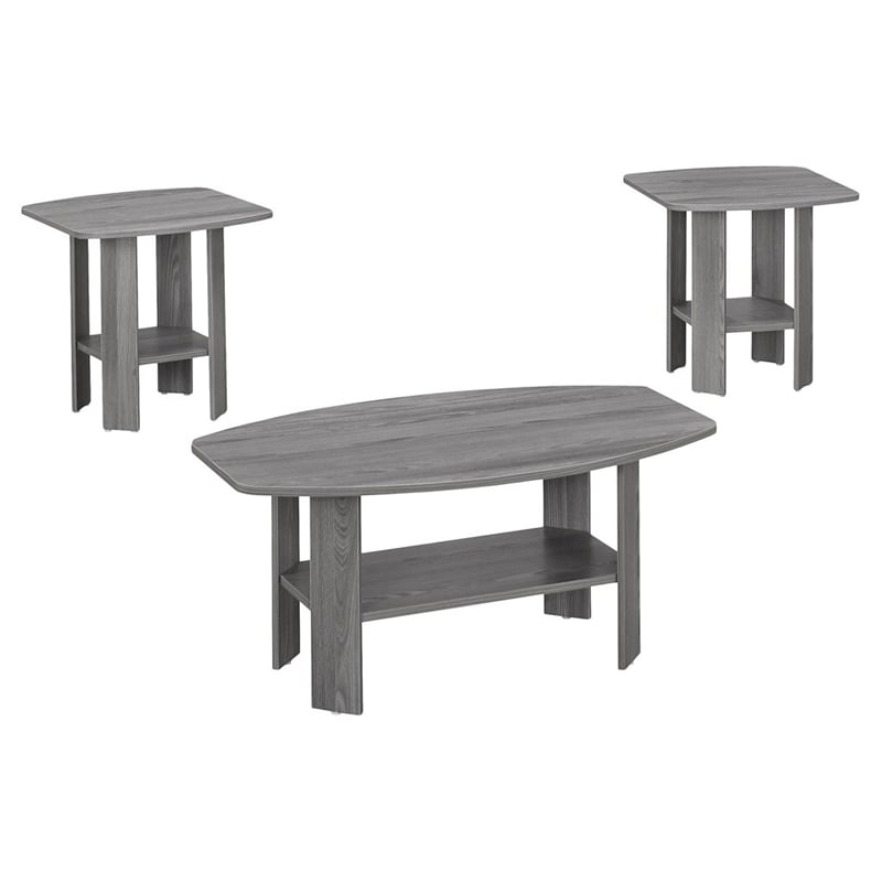 Table Set 3pcs Set Coffee End Side Accent Living Room Laminate Grey