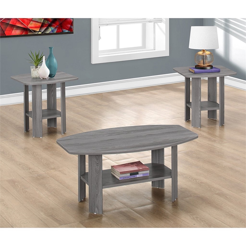Table Set 3pcs Set Coffee End Side Accent Living Room Laminate Grey