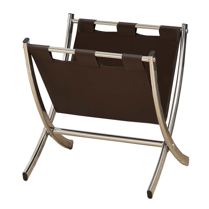 Monarch Faux Leather Magazine Rack in Dark Brown and Chrome 21032284923